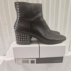 Dolce Vita Mazey Black Leather Studded Block Ankle Boots Almond Toe Size 9.5
